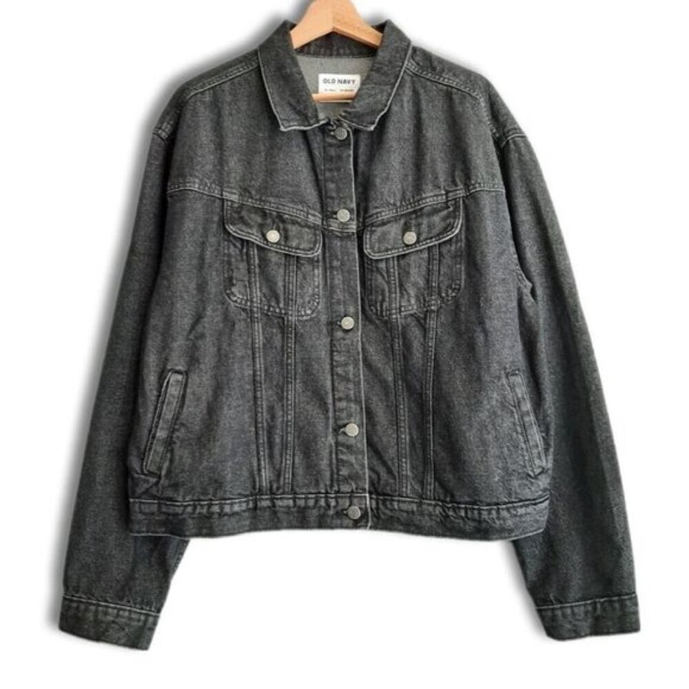 OLD NAVY | Oversized Boxy Classic Button Down Jean Jacket Black Sz XL T